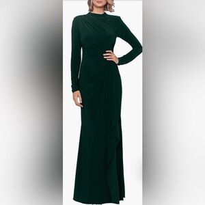 Betsy & Adam Ruffle Long Sleeve Sheath Gown